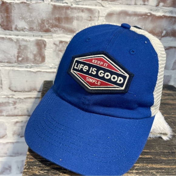 Life Is Good keep it simple Blue and White Baseball Hat - Picture 1 of 5